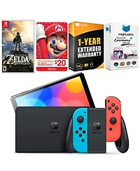 Nintendo Switch Neon Red & Blue Oled Console with Legend of Zelda Breath of the Wild, Nintendo $20 eShop Gift Card