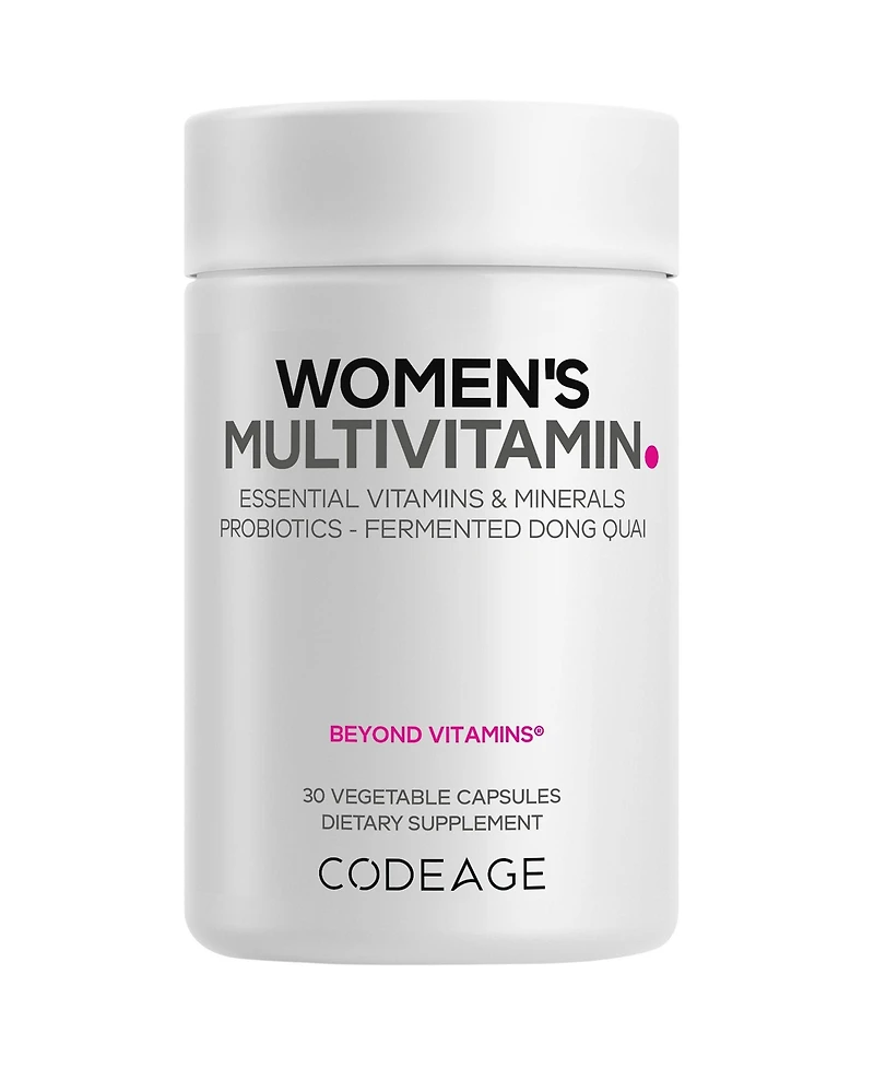 Codeage Women s Multivitamin - Vitamins A, C, D3, E, B6, B12, Folate, Calcium, Magnesium, Iron,, Probiotics - 1 Capsule Per Serving