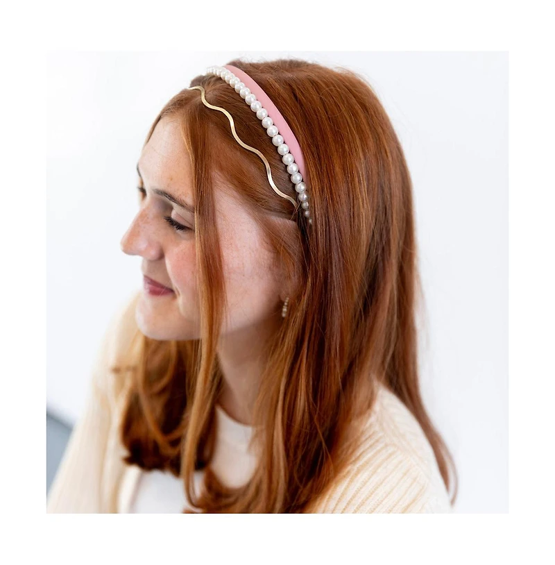 Headband Set - Pink + Pearl + Gold