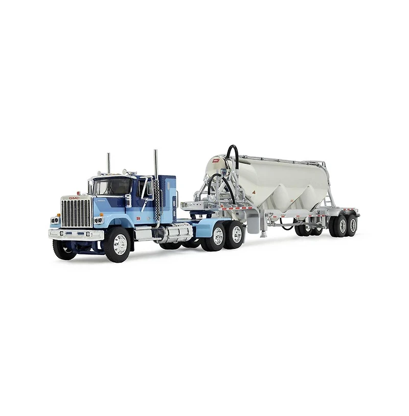 First Gear Dcp 1/64 Blue Gmc General with 34in Flattop Sleeper & Heil Pneumatic Tank Trailer 60-1924