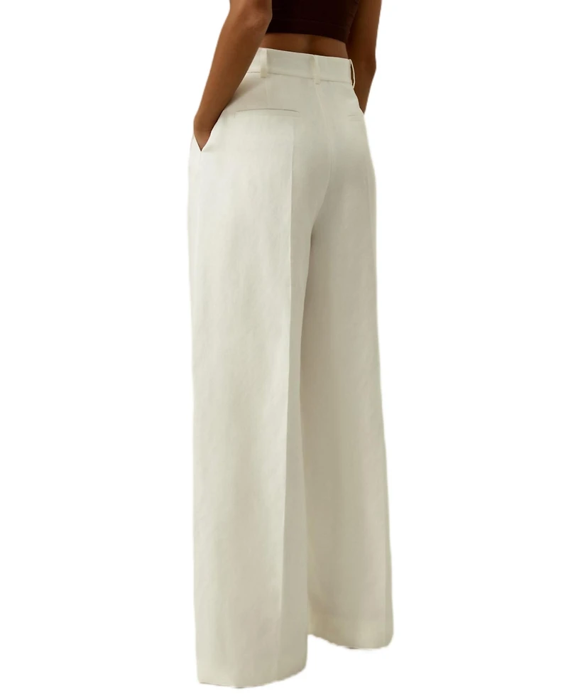Lilysilk Women's Front-Pleated Silk-Linen Blend Trousers