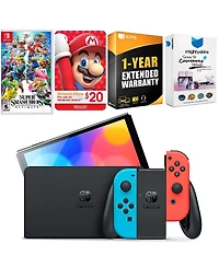 Nintendo Switch Neon Red & Blue Oled Console with Super Smash Bros: Ultimate, Nintendo $20 eShop Gift Card