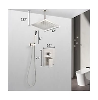 Rainsken Ceiling Mounted Shower System Combo Set with Handheld and 12"Shower head