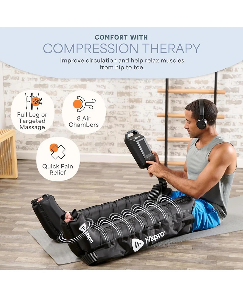 LifePro Air Compression Recovery System with Heat – 8-Chamber Full Leg Massager for Calf, Thigh & Foot – Air Massage Wraps for Circulati