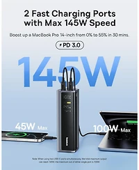 Baseus 145W Power Bank, 20,800mAh 4-Port Laptop Portable Charger (77Wh), Pd Fast Charging Battery Pack with Digital Display for MacBook, iPhone 16/15/
