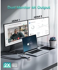 Baseus Laptop Docking Station Dual Monitor 4K120Hz, 9 in 1 Usb C Hub with 2 Hdmi, 1000Mbps Lan, Max 85W Pd, 3 Usb, Sd Card Reader, Usb C Dock Compatib