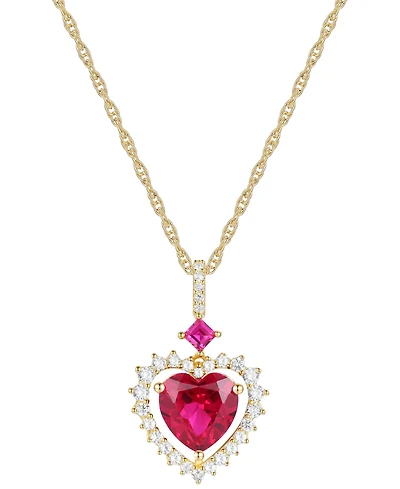 Lab Grown Ruby (2-5/8 ct. t.w.) & Lab Grown White Sapphire (1/3 ct. t.w.) Heart 18" Pendant Necklace in 14k Gold-Plated Sterling Silver