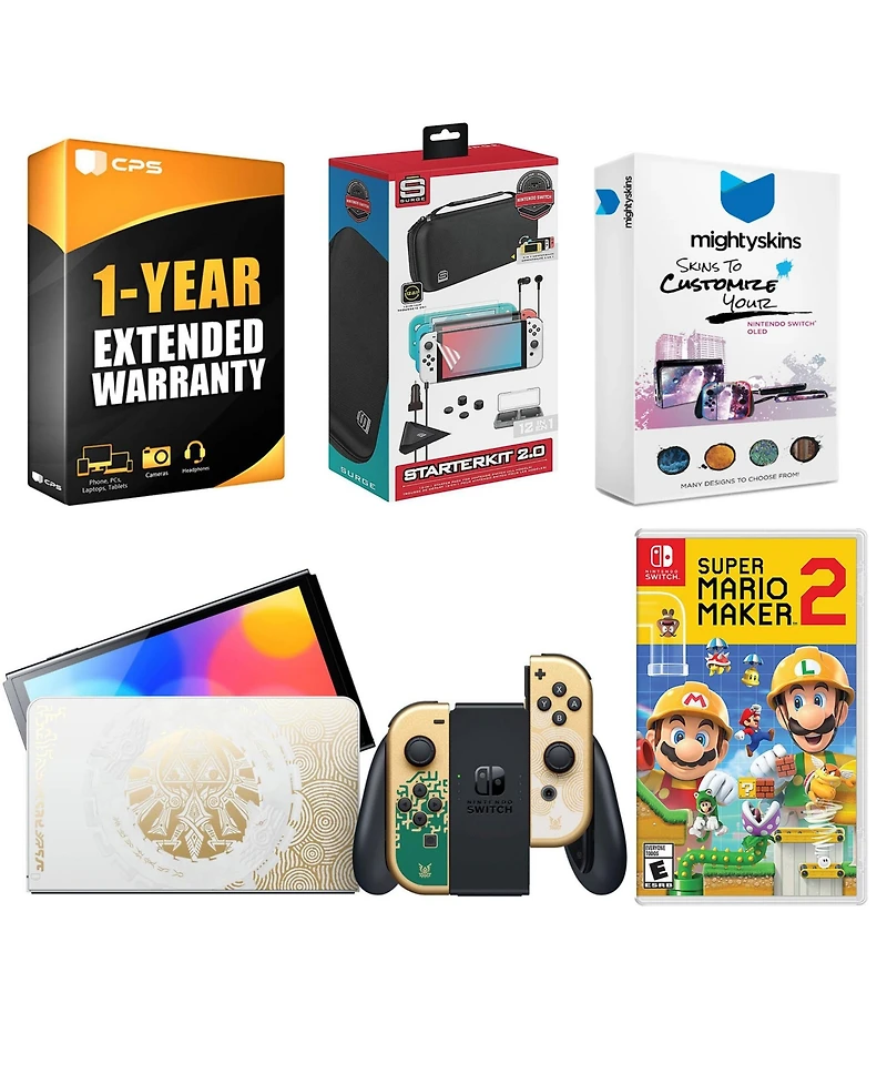 Nintendo Switch Oled Legend of Zelda: Tears of the Kingdom Edition with Mario Maker 2, Surge Accessory Gaming Kit