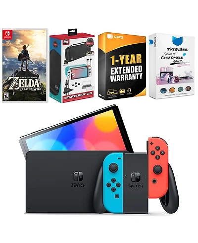 Nintendo Switch Neon Red & Blue Oled Console with the Legend of Zelda: Breath of the Wild, Surge Accessory Gaming Kit
