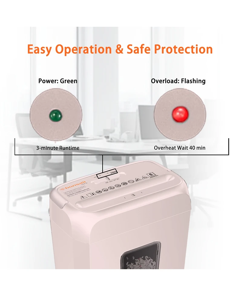 Bonsaii Pink Shredder, Compact for Office, Cross-Cut 6 Sheets, Security Shredding, Shreds Cards & Mail, 3.4-Gallon Bin
