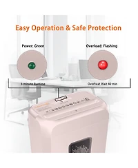 Bonsaii Pink Shredder, Compact for Office, Cross-Cut 6 Sheets, Security Shredding, Shreds Cards & Mail, 3.4-Gallon Bin