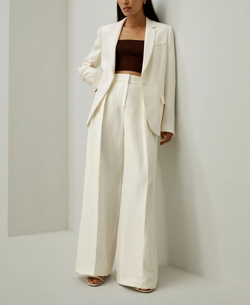 Lilysilk Women's Front-Pleated Silk-Linen Blend Trousers