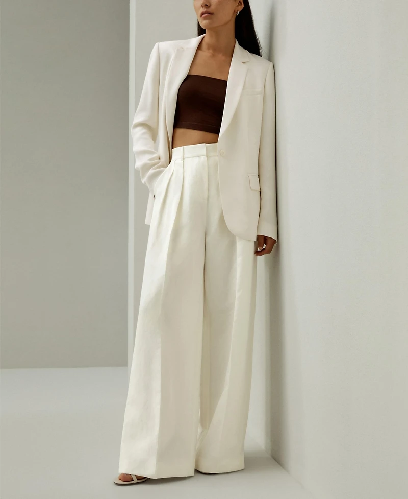 Lilysilk Women's Front-Pleated Silk-Linen Blend Trousers