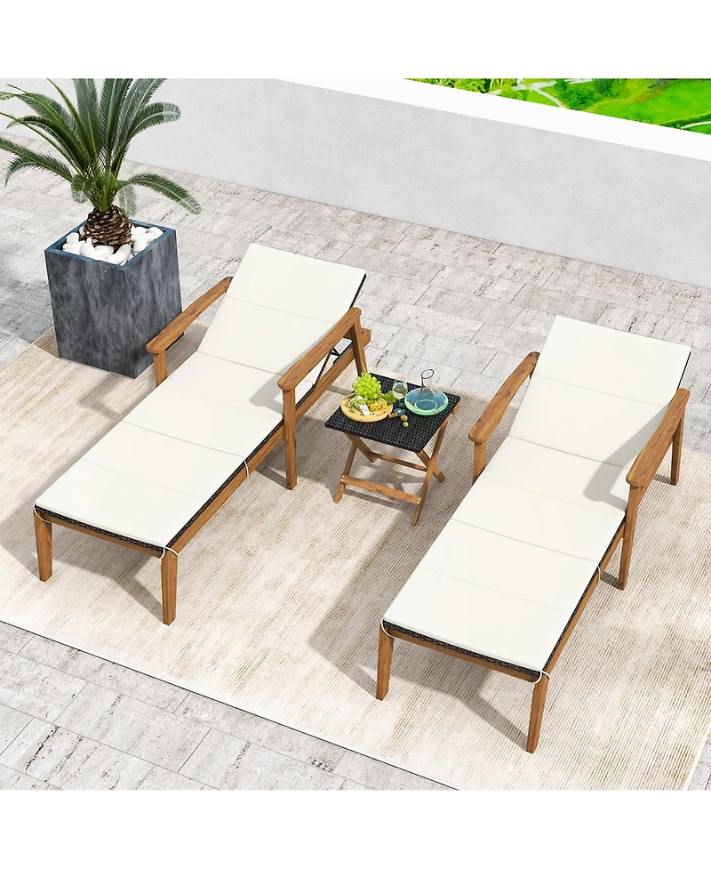 Gymax Outdoor Chaise Lounge Chair Set of 2 w/ Armrests & 4-Level Backrest Adjustment