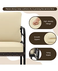 Gymax 4 Piece Patio Wicker Conversation Bistro Set Furniture Set w/ Cushions