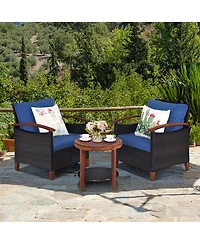 Gymax 3PCS Patio Wicker Rattan Conversation Set Outdoor Furniture Set w/ Cushion