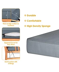 Gymax 4pcs Wooden Patio Furniture Set Table & Sectional Sofa Garden