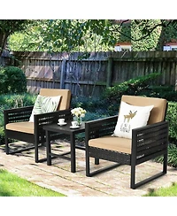 Gymax 3Pieces Rattan Outdoor Bistro Set Patio Conversation Furniture Set with Cushions