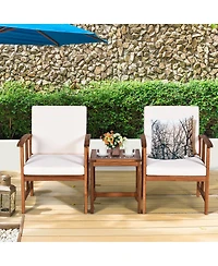 Gymax 3PC Outdoor Patio Sofa Furniture Set Solid Wood Cushioned Conversation Set White