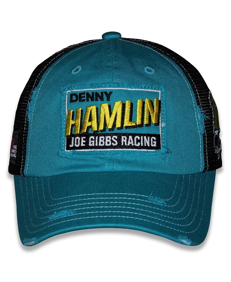 Checkered Flag Sports Men's and Women's Teal Denny Hamlin Vintage Patch Trucker Adjustable Hat