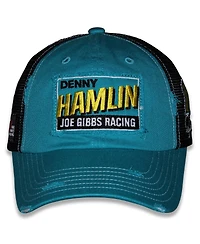 Checkered Flag Sports Men's and Women's Teal Denny Hamlin Vintage Patch Trucker Adjustable Hat