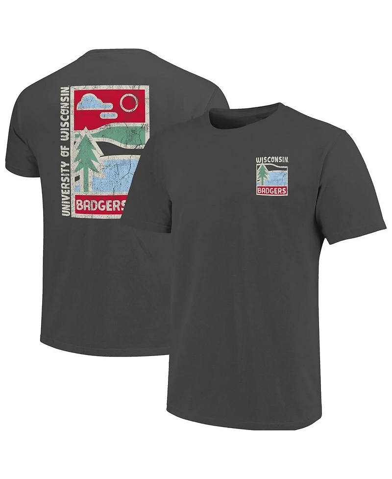 Image One Men's Graphite Wisconsin Badgers Comfort Colors Minimal Vista Distressed Graphics T-Shirt