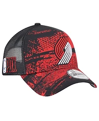 New Era Men's Black/Red Portland Trail Blazers Tip Off A-Frame Trucker 9FORTY Adjustable Hat
