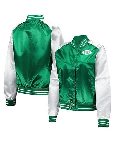 Mitchell & Ness Women's Green New York Jets Team 2.0 Satin Raglan Full-Snap Jacket