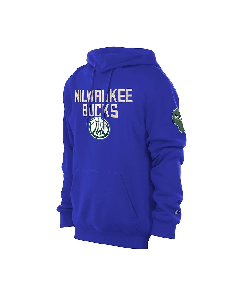 New Era Men's Royal Milwaukee Bucks 2024/25 City Edition Chenille Heavyweight Pullover Hoodie