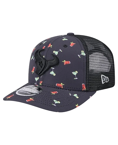 New Era Men's Navy/Black Houston Texans Adventure Drinks Pattern 9SEVENTY Stretch-Snap Hat