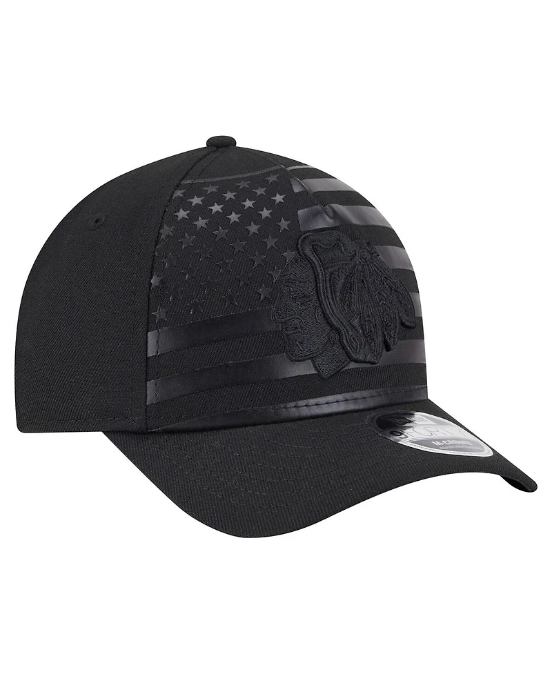 New Era Men's Black Chicago Blackhawks Game Day Stealth Flag 9FORTY A-Frame Adjustable Hat