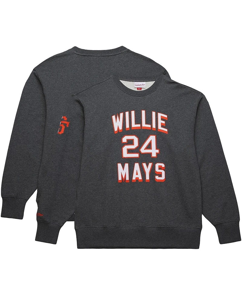 Mitchell & Ness Men's Willie Mays Heather Charcoal San Francisco Giants Legends Collection Vintage Logo Name Number Fleece Pullover Sweatshirt