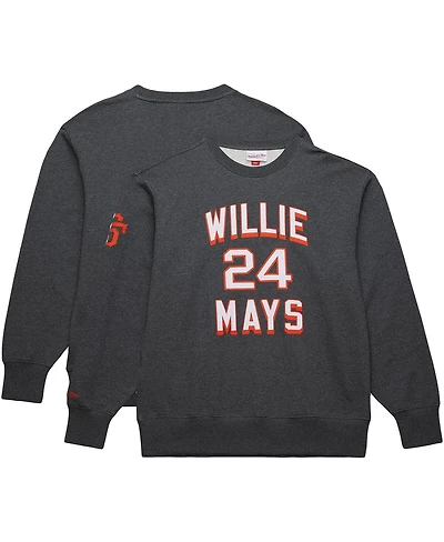 Mitchell & Ness Men's Willie Mays Heather Charcoal San Francisco Giants Legends Collection Vintage Logo Name Number Fleece Pullover Sweatshirt