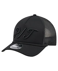 New Era Men's Black Pittsburgh Pirates City Initial 9FORTY A-Frame M-Crown Adjustable Trucker Hat