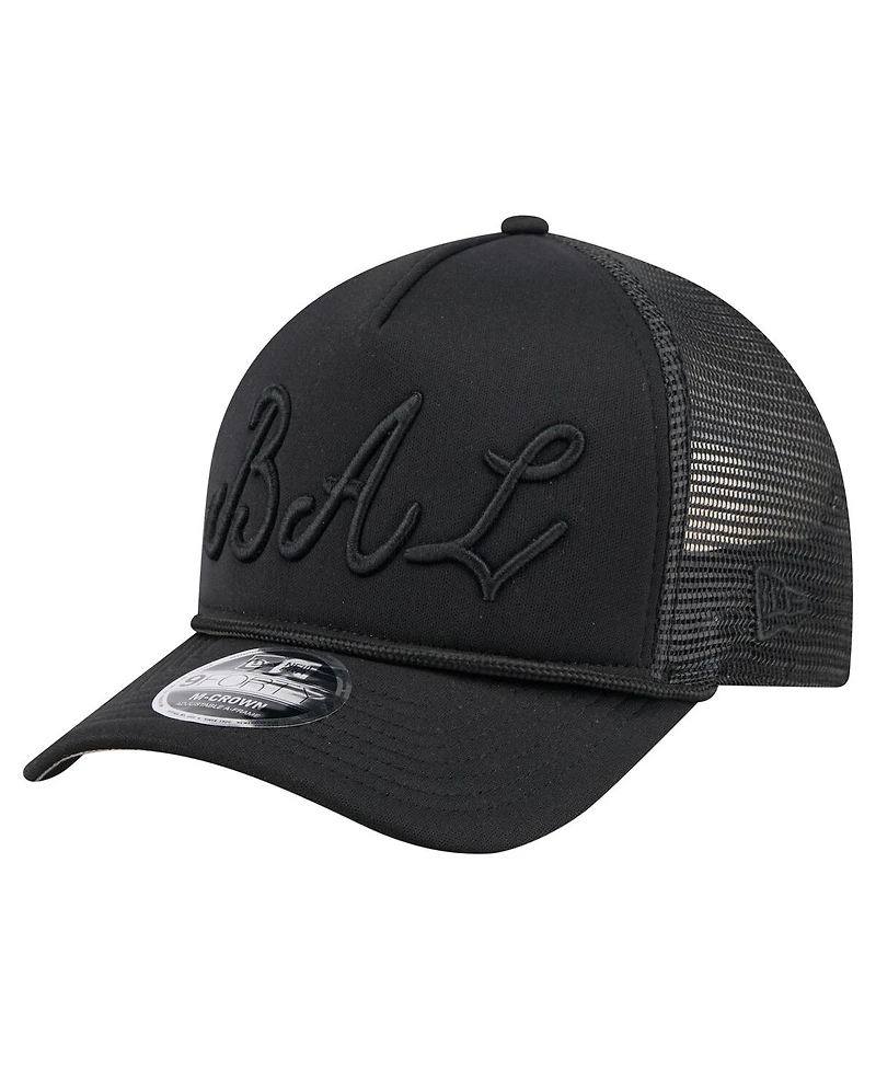 New Era Men's Black Baltimore Orioles City Initial 9FORTY A-Frame M-Crown Adjustable Trucker Hat