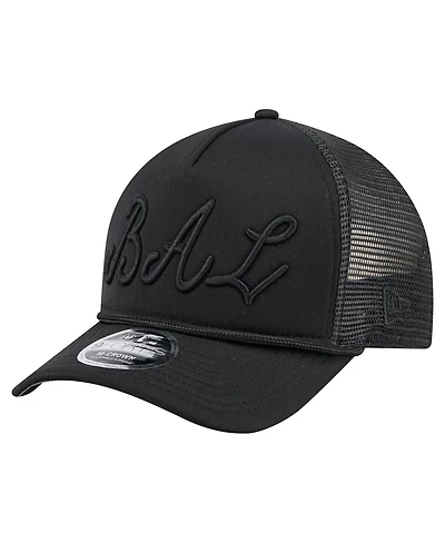 New Era Men's Black Baltimore Orioles City Initial 9FORTY A-Frame M-Crown Adjustable Trucker Hat