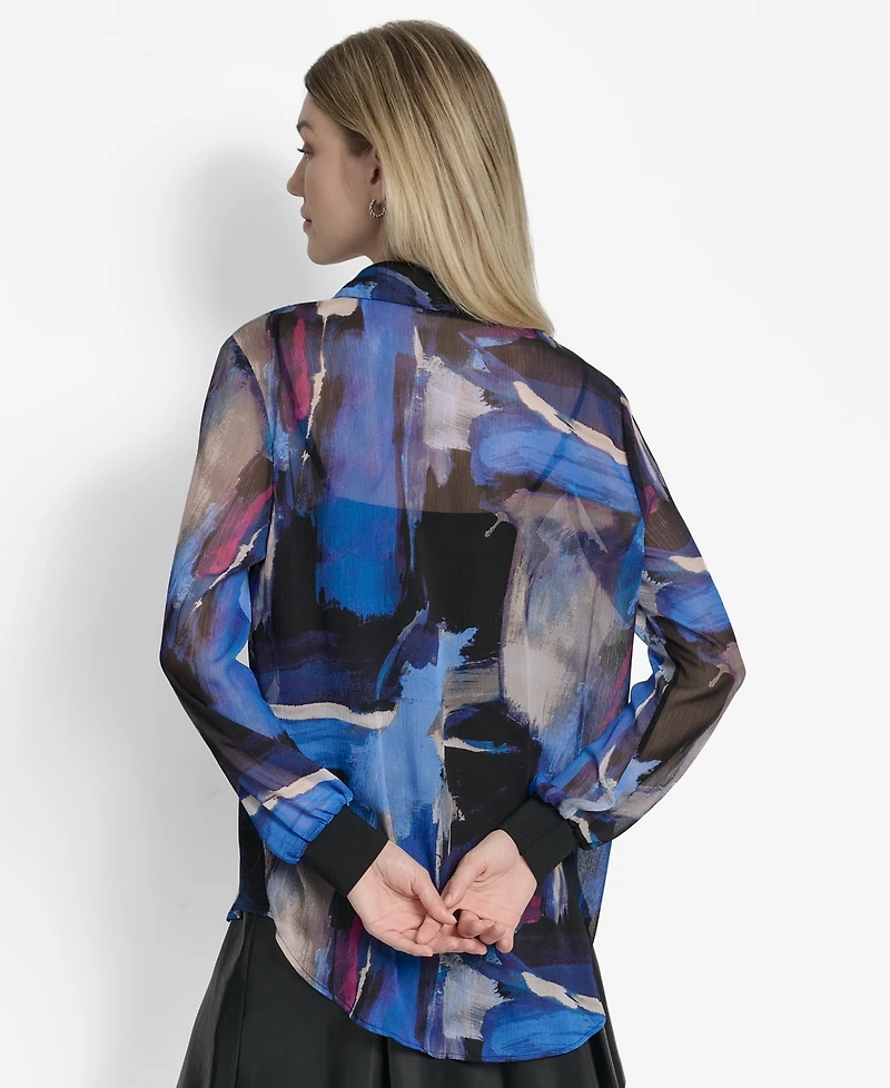 Dkny Women's Printed Button-Front Long-Sleeve Shirt