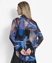 Dkny Women's Printed Button-Front Long-Sleeve Shirt
