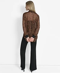 Dkny Women's Printed Button-Front Long-Sleeve Shirt