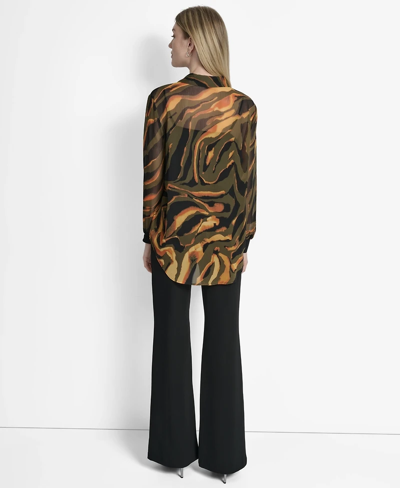 Dkny Women's Printed Button-Front Long-Sleeve Shirt