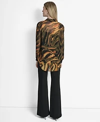 Dkny Women's Printed Button-Front Long-Sleeve Shirt