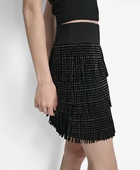Dkny Women's Studded Fringe Mini Skirt