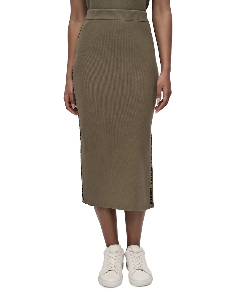 Dkny Jeans Women's Side Logo Ribbed Midi Skirt