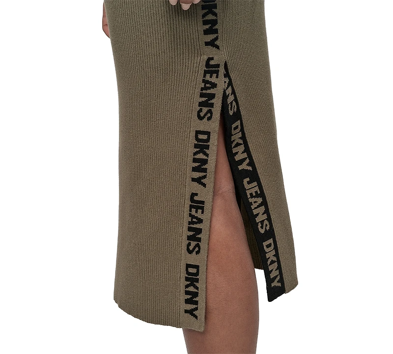 Dkny Jeans Women's Side Logo Ribbed Midi Skirt