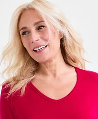 Style & Co Women's Cotton 3/4-Sleeve V-Neck Tee, Created for Macy's
