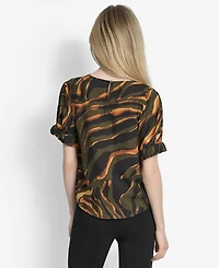 Dkny Women's Printed Voile Short-Sleeve Blouse