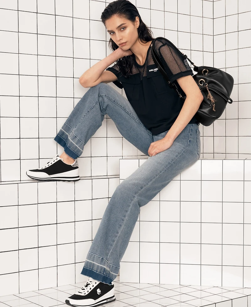 Karl Lagerfeld Paris Women's Patch Pocket Flare-Leg Jeans