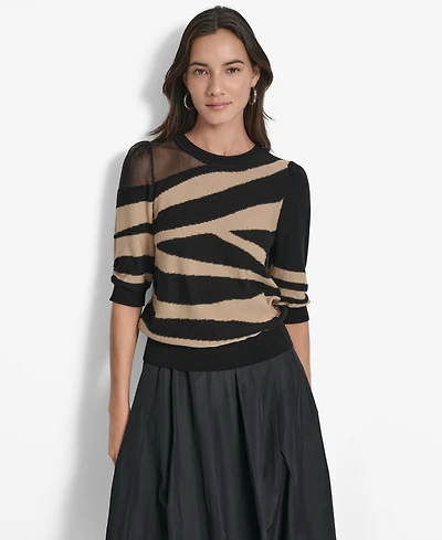 Dkny Women's Zebra-Print 3/4-Sleeve Sweater