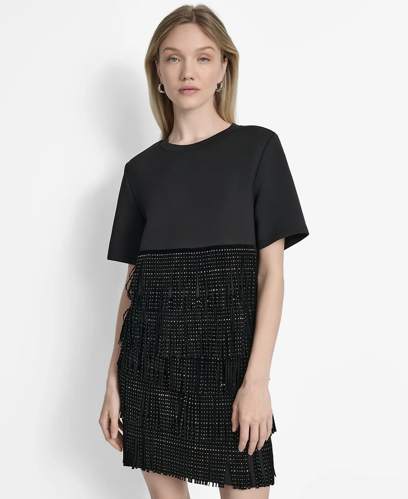Dkny Women's Studded-Fringe Crewneck T-Shirt