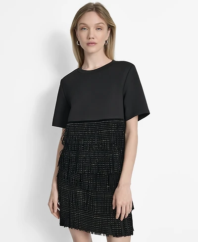 Dkny Women's Studded-Fringe Crewneck T-Shirt